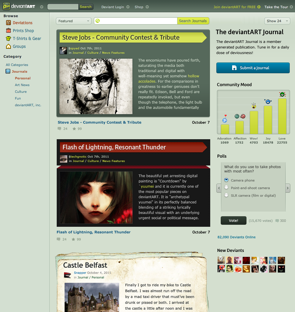 A preview of the new deviantART Journal Portal
